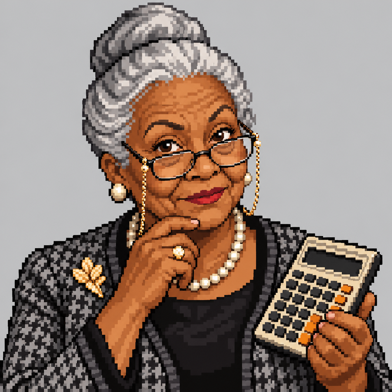 Pixel-art portrait of Auntie Hyacinth Baptiste, Digipreneur Jobs Global Labour Intelligence Analyst