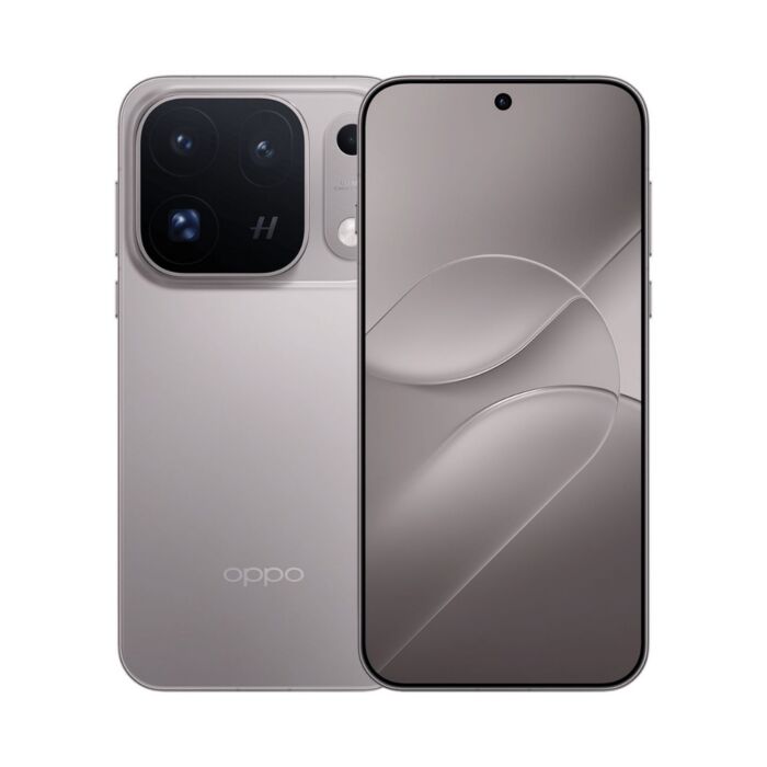 OPPO Find X10 Pro Max in titanium, front and rear views.