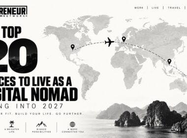 Top 20 digital nomad destinations going into 2027 — Digipreneur Network world map and flight path